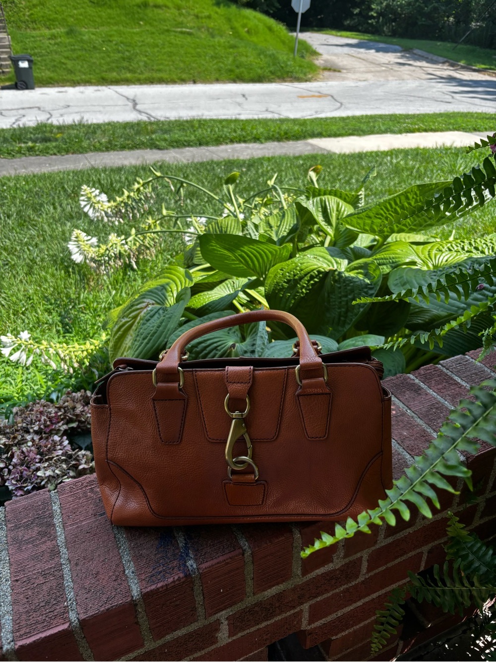 Wilsons Leather Genuine Pebbled Leather Cognac Satchel | Top Handle Handbag